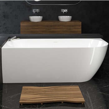 Aquatica Purescape™ 118 Freestanding Corner Acrylic Bathtub, 70-3/4'' W x 31-1/2'' D x 23-1/2'' H, White Right Bathtub In Use Bathroom Front View
