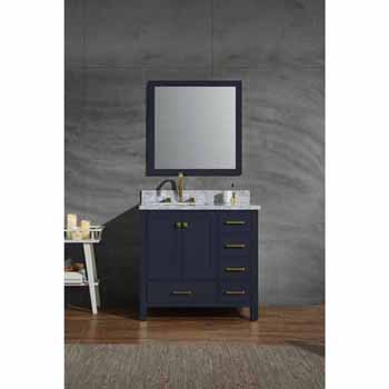 ARIEL Cambridge Collection 37'' Midnight Blue Left Offset Sink Vanity Set w/ Mirror