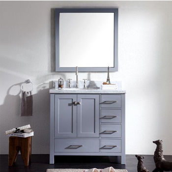 ARIEL Cambridge Collection 37'' Grey Left Offset Sink Vanity Set w/ Mirror