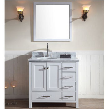 ARIEL Cambridge Collection 37'' White Left Offset Sink Vanity Set w/ Mirror