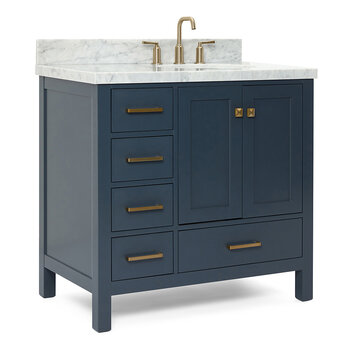 ARIEL Cambridge Collection 37'' Midnight Blue Right Offset Sink Angle Closed View