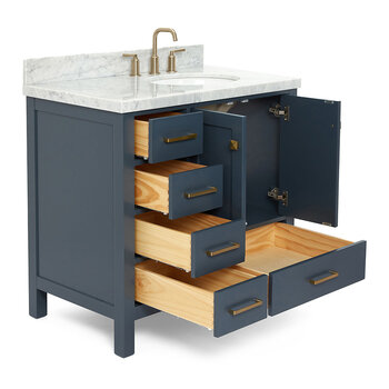 ARIEL Cambridge Collection 37'' Midnight Blue Right Offset Sink Opened View