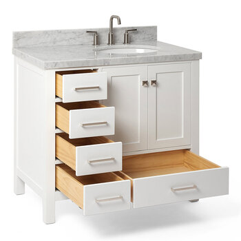 ARIEL Cambridge Collection 37'' White Right Offset Sink Opened View