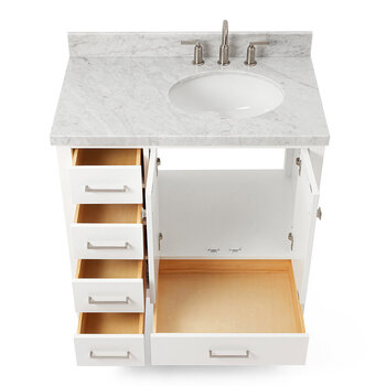 ARIEL Cambridge Collection 37'' White Right Offset Sink Opened View