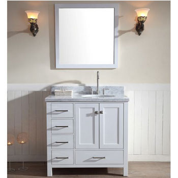 ARIEL Cambridge Collection 37'' White Right Offset Sink Vanity Set w/ Mirror