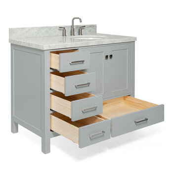 ARIEL Cambridge Collection 43'' Grey Right Offset Sink Angle Opened View