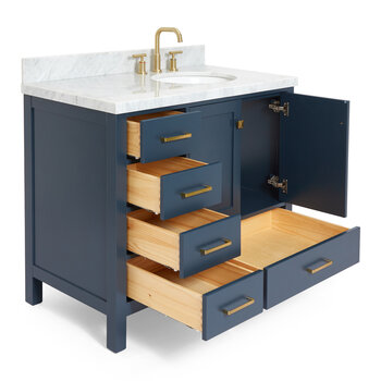 ARIEL Cambridge Collection 43'' Midnight Blue Right Offset Sink Opened View