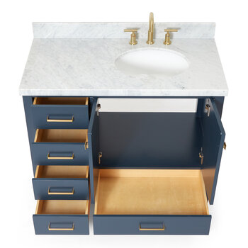 ARIEL Cambridge Collection 43'' Midnight Blue Right Offset Sink Opened View