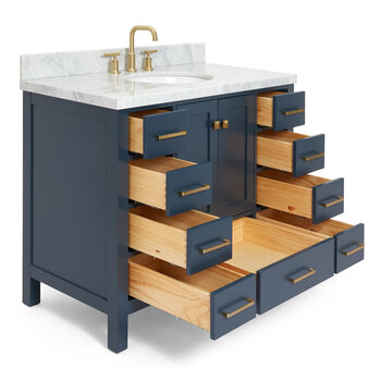 ARIEL Cambridge Collection 43'' Midnight Blue Center Sink Opened View