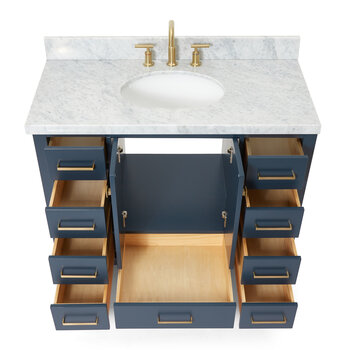 ARIEL Cambridge Collection 43'' Midnight Blue Center Sink Opened View