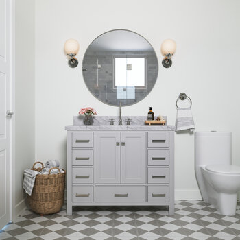 ARIEL Cambridge Collection 43'' Grey Center Sink Vanity Lifestyle