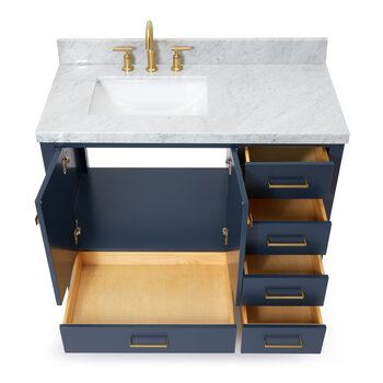 ARIEL Cambridge Collection 43'' Midnight Blue Left Offset Sink Opened View