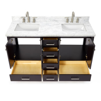 ARIEL Cambridge Collection 61'' Espresso Rectangle Sinks Opened View
