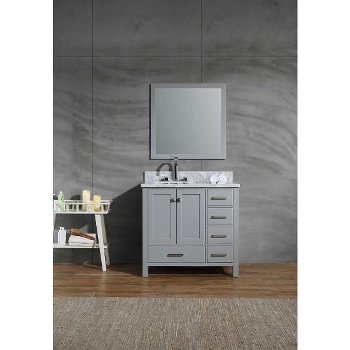 ARIEL Cambridge Collection 37'' Grey Left Offset Sink Vanity Set w/ Mirror