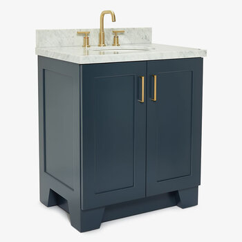 ARIEL Taylor 31'' W Single Sink Bath Vanity with Oval Sink and Carrara White Marble Countertop, Angle View
