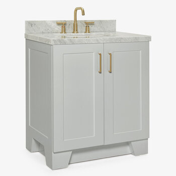 ARIEL Taylor 31'' W Single Sink Bath Vanity with Rectangle Sink and Carrara White Marble Countertop, Angle View