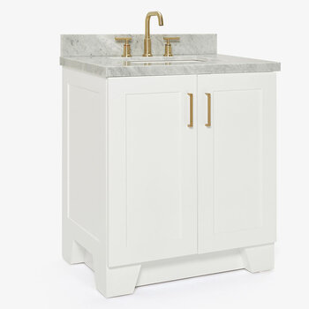 ARIEL Taylor 31'' W Single Sink Bath Vanity with Rectangle Sink and Carrara White Marble Countertop, Angle View