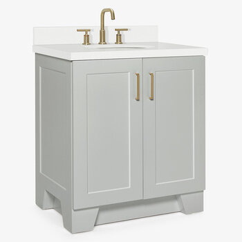 ARIEL Taylor 31'' W Single Sink Bath Vanity with Oval Sink and White Quartz Countertop, Angle View