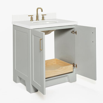 ARIEL Taylor 31'' W Single Sink Bath Vanity with Oval Sink and White Quartz Countertop, Opened View