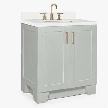 ARIEL Taylor 31'' W Single Sink Bath Vanity with Rectangle Sink and White Quartz Countertop, Angle View