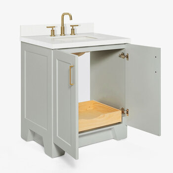 ARIEL Taylor 31'' W Single Sink Bath Vanity with Rectangle Sink and White Quartz Countertop, Opened View