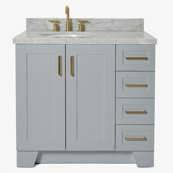 ARIEL Taylor 37'' W Single Sink Bath Vanity with Left Offset Oval Sink and Carrara White Marble Countertop, Front View