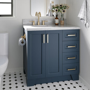 ARIEL Taylor 37'' W Single Sink Bath Vanity with Left Offset Oval Sink and Carrara White Marble Countertop