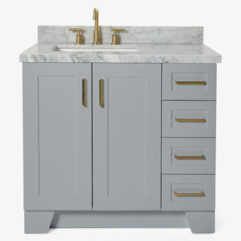 ARIEL Taylor 37'' W Single Sink Bath Vanity with Left Offset Rectangle Sink and Carrara White Marble Countertop, Front View