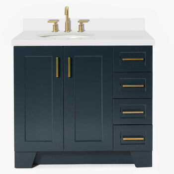 ARIEL Taylor 37'' W Single Sink Bath Vanity with Left Offset Oval Sink and White Quartz Countertop, Front View