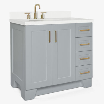 ARIEL Taylor 37'' W Single Sink Bath Vanity with Left Offset Rectangle Sink and White Quartz Countertop, Angle View