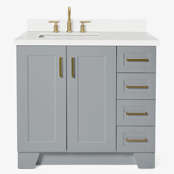 ARIEL Taylor 37'' W Single Sink Bath Vanity with Left Offset Rectangle Sink and White Quartz Countertop, Front View