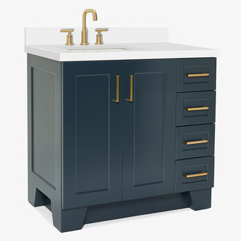 ARIEL Taylor 37'' W Single Sink Bath Vanity with Left Offset Rectangle Sink and White Quartz Countertop, Angle View