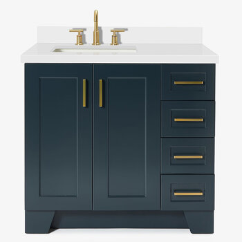 ARIEL Taylor 37'' W Single Sink Bath Vanity with Left Offset Rectangle Sink and White Quartz Countertop, Front View