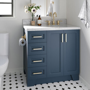ARIEL Taylor 37'' W Single Sink Bath Vanity with Right Offset Oval Sink and Carrara White Marble Countertop