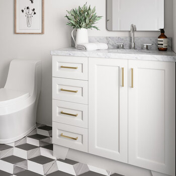 ARIEL Taylor 37'' W Single Sink Bath Vanity with Right Offset Oval Sink and Carrara White Marble Countertop