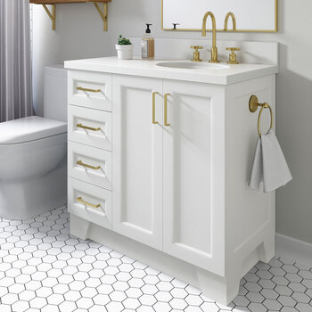 ARIEL Taylor 37'' W Single Sink Bath Vanity with Right Offset Oval Sink and White Quartz Countertop