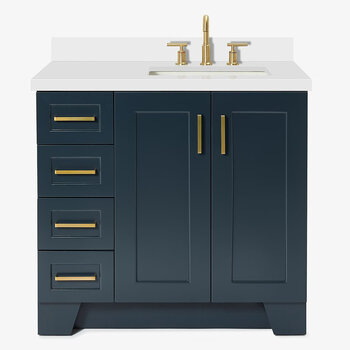 ARIEL Taylor 37'' W Single Sink Bath Vanity with Right Offset Rectangle Sink and White Quartz Countertop, Front View
