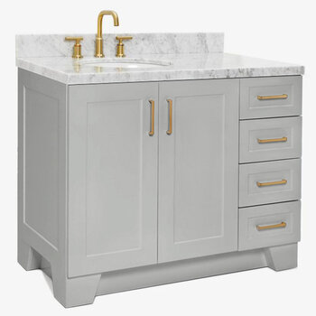 ARIEL Taylor 43'' W Single Sink Bath Vanity with Left Offset Oval Sink and Carrara White Marble Countertop, Angle View