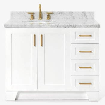ARIEL Taylor 43'' W Single Sink Bath Vanity with Left Offset Oval Sink and Carrara White Marble Countertop, Front View
