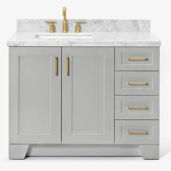 ARIEL Taylor 43'' W Single Sink Bath Vanity with Left Offset Rectangle Sink and Carrara White Marble Countertop, Front View