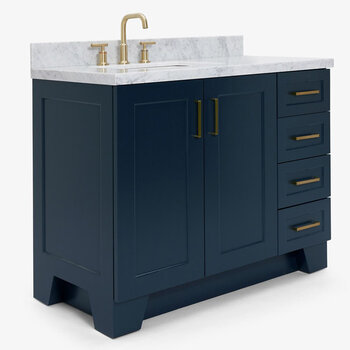 ARIEL Taylor 43'' W Single Sink Bath Vanity with Left Offset Rectangle Sink and Carrara White Marble Countertop, Angle View