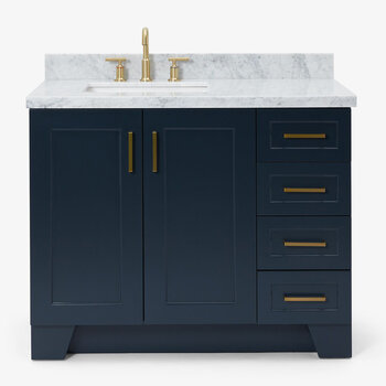 ARIEL Taylor 43'' W Single Sink Bath Vanity with Left Offset Rectangle Sink and Carrara White Marble Countertop, Front View