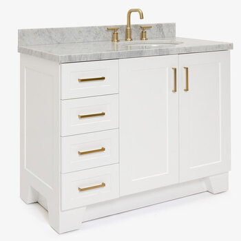 ARIEL Taylor 43'' W Single Sink Bath Vanity with Right Offset Oval Sink and Carrara White Marble Countertop, Angle View