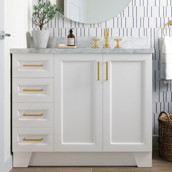 ARIEL Taylor 43'' W Single Sink Bath Vanity with Right Offset Oval Sink and Carrara White Marble Countertop