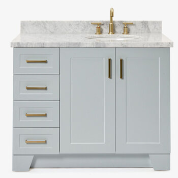 ARIEL Taylor 43'' W Single Sink Bath Vanity with Right Offset Oval Sink and Carrara White Marble Countertop, Front View