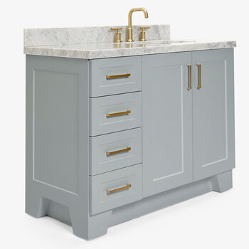 ARIEL Taylor 43'' W Single Sink Bath Vanity with Right Offset Rectangle Sink and Carrara White Marble Countertop