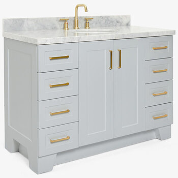 ARIEL Taylor 49'' W Single Sink Bath Vanity with Oval Sink and Carrara White Marble Countertop, Angle View