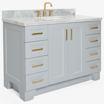 ARIEL Taylor 49'' W Single Sink Bath Vanity with Rectangle Sink and Carrara White Marble Countertop, Angle View