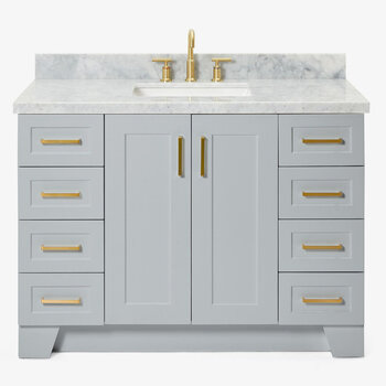 ARIEL Taylor 49'' W Single Sink Bath Vanity with Rectangle Sink and Carrara White Marble Countertop, Front View