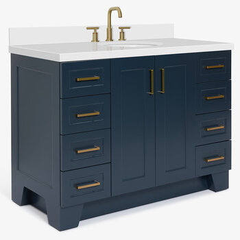 ARIEL Taylor 49'' W Single Sink Bath Vanity with Oval Sink and White Quartz Countertop, Angle View